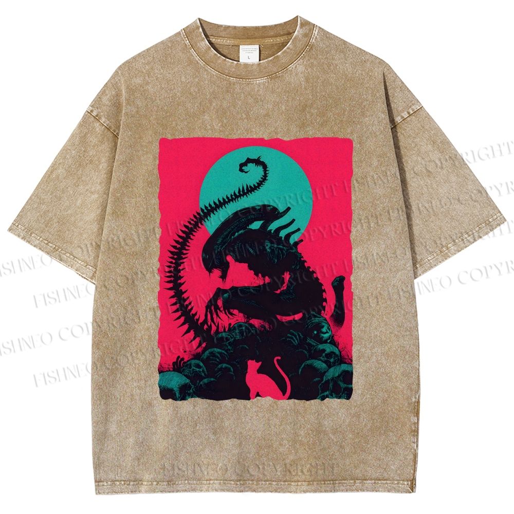 Unisex Alien Printed Washed Tee