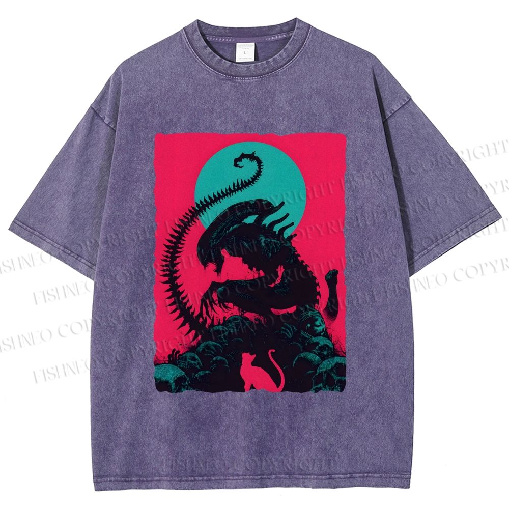Unisex Alien Printed Washed Tee