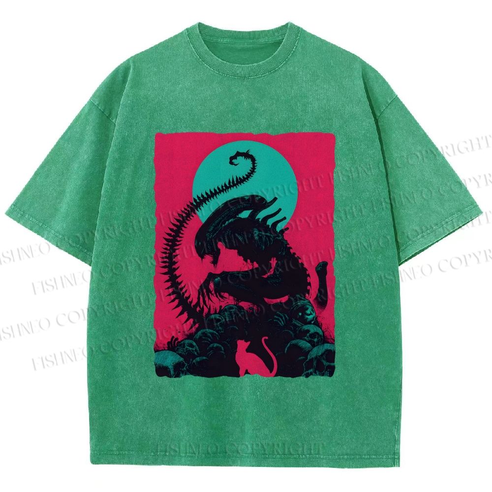 Unisex Alien Printed Washed Tee