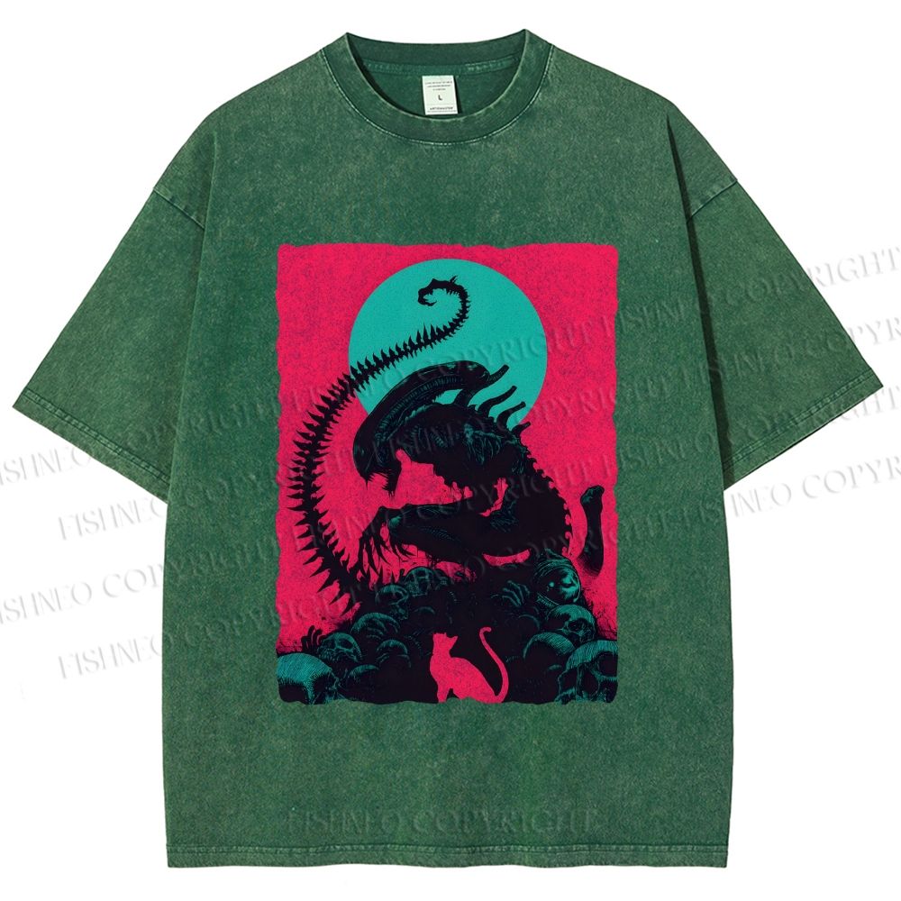 Unisex Alien Printed Washed Tee