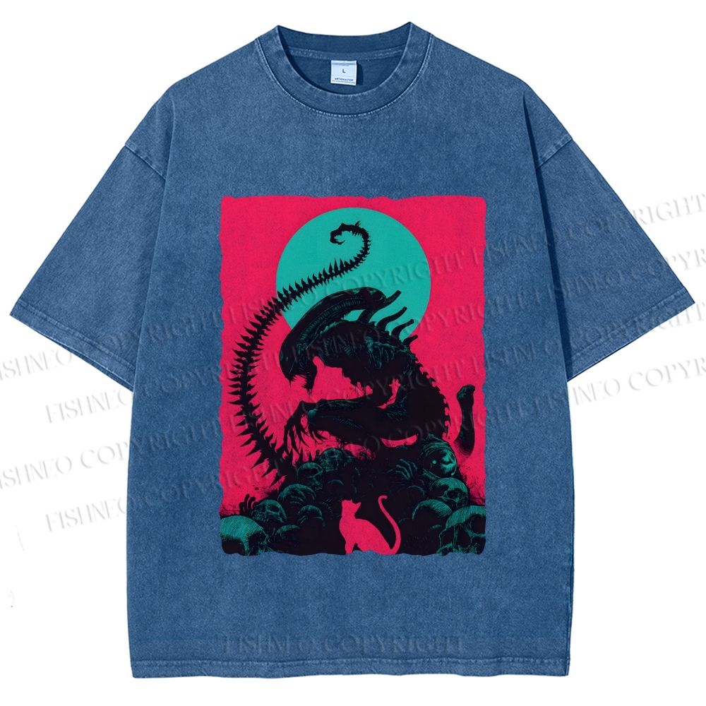 Unisex Alien Printed Washed Tee
