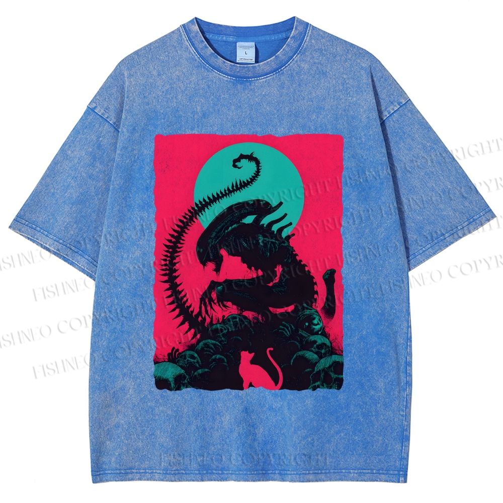 Unisex Alien Printed Washed Tee