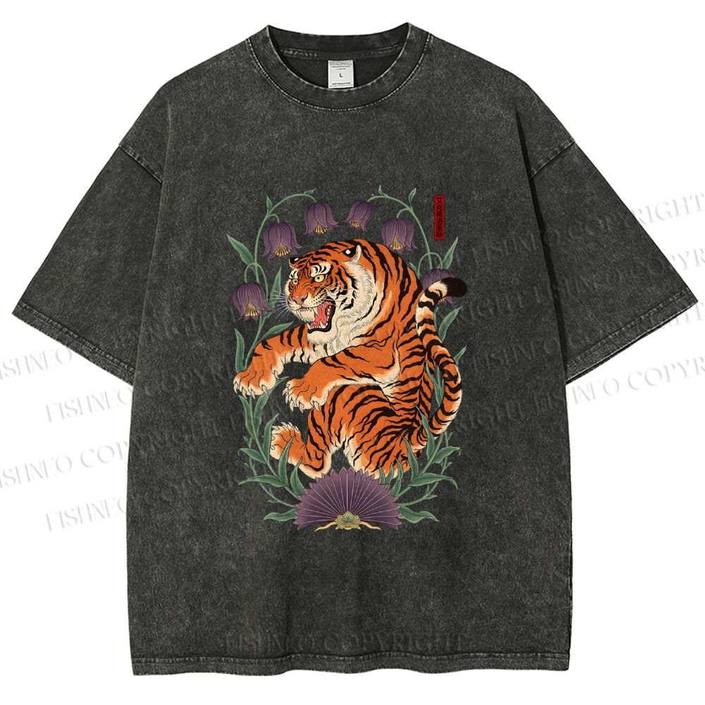 Unisex Tiger Roar in Lily of the Valley Printed Washed Tee