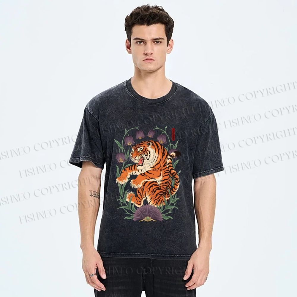Unisex Tiger Roar in Lily of the Valley Printed Washed Tee