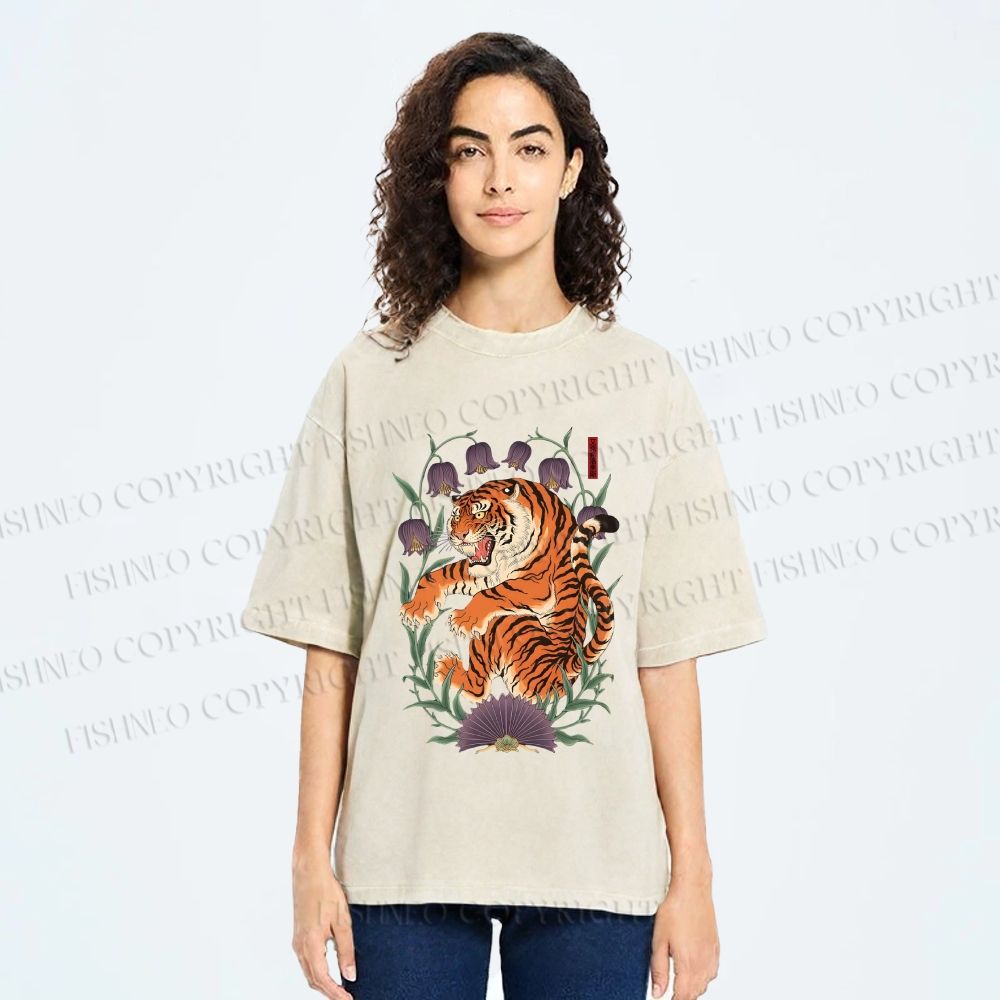 Unisex Tiger Roar in Lily of the Valley Printed Washed Tee