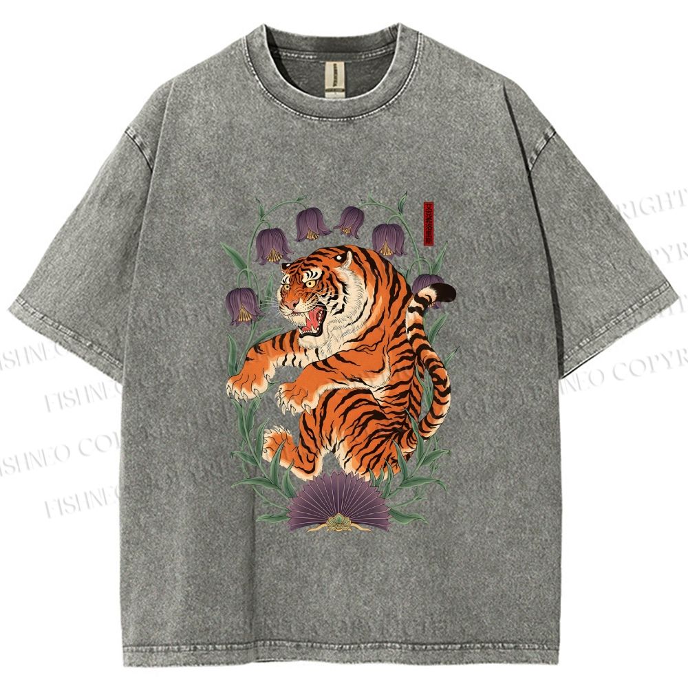 Unisex Tiger Roar in Lily of the Valley Printed Washed Tee