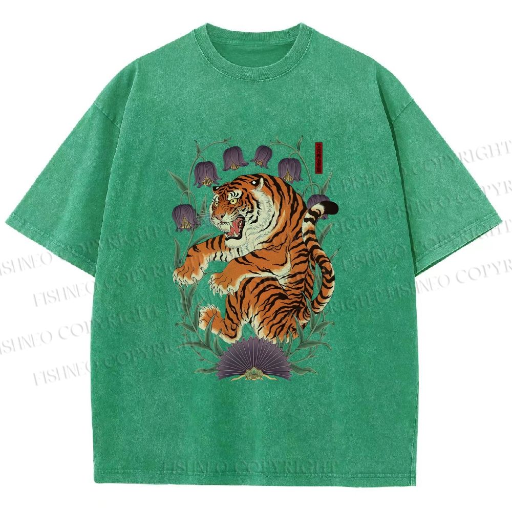Unisex Tiger Roar in Lily of the Valley Printed Washed Tee