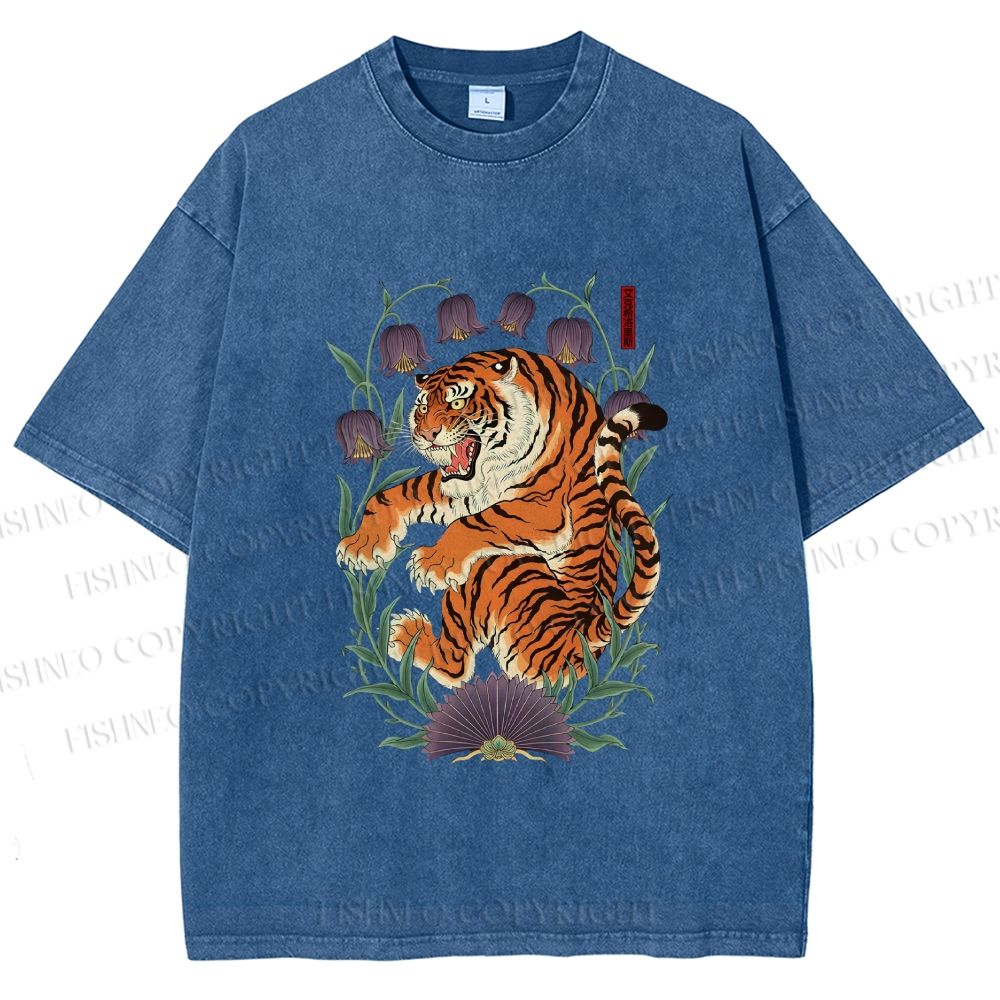 Unisex Tiger Roar in Lily of the Valley Printed Washed Tee