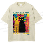 Unisex Yayoi Kusama Multicolor Cats Printed Washed Tee
