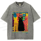 Unisex Yayoi Kusama Multicolor Cats Printed Washed Tee