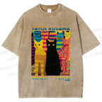 Unisex Yayoi Kusama Multicolor Cats Printed Washed Tee