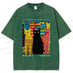 Unisex Yayoi Kusama Multicolor Cats Printed Washed Tee