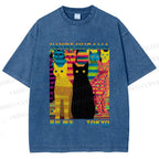 Unisex Yayoi Kusama Multicolor Cats Printed Washed Tee