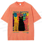 Unisex Yayoi Kusama Multicolor Cats Printed Washed Tee