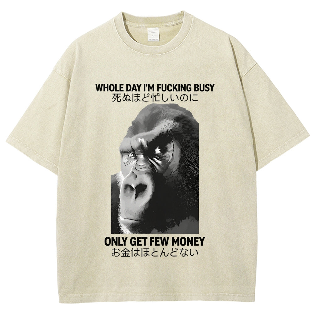 Gorilla Only Get Few Money Vintage Wash Japanese Design T-Shirt