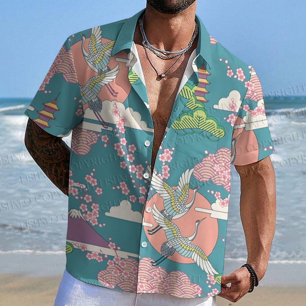 Japanese Crane Ukiyo-e Hawaiian Shirt