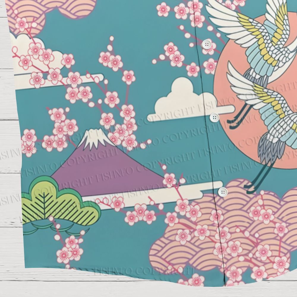 Japanese Crane Ukiyo-e Hawaiian Shirt