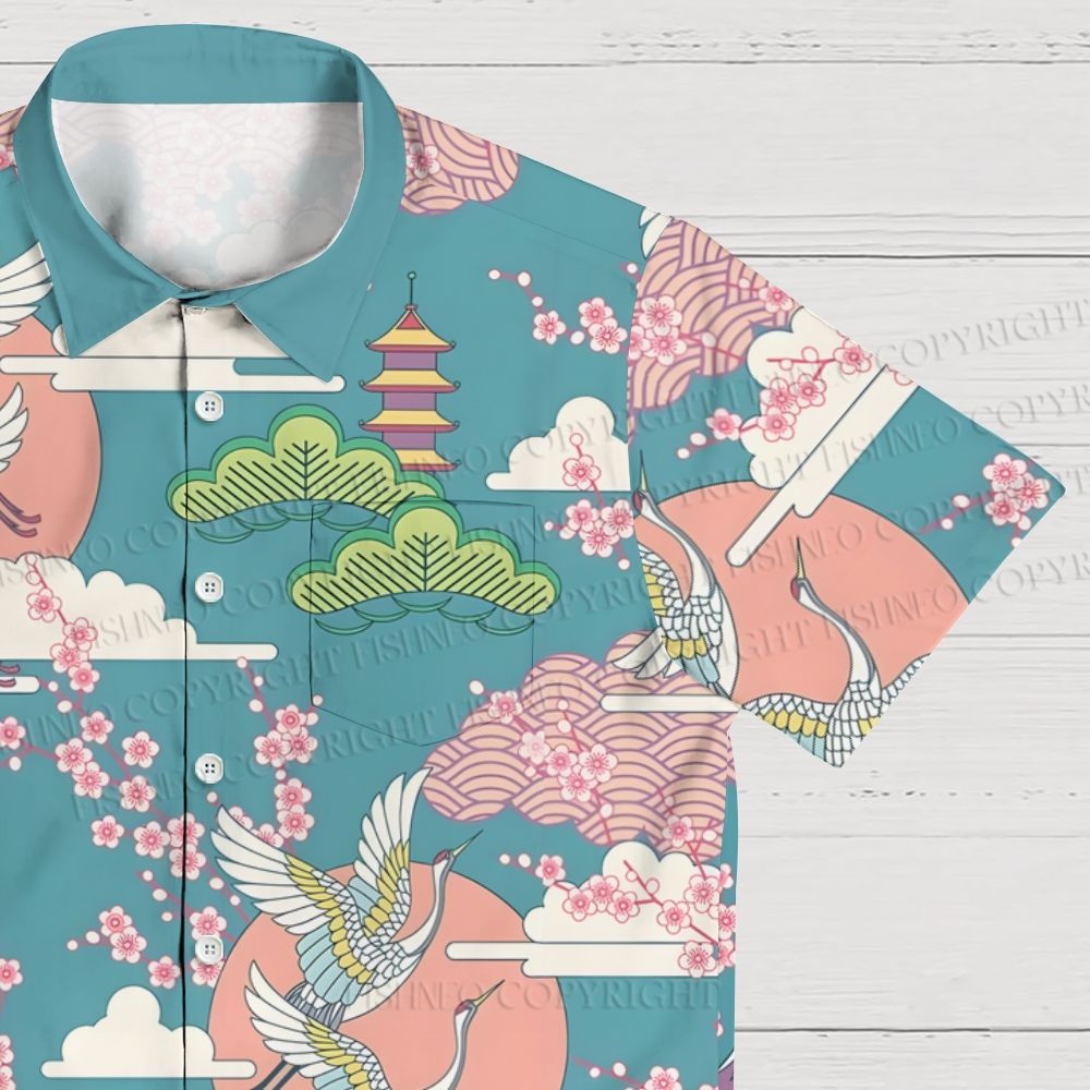 Japanese Crane Ukiyo-e Hawaiian Shirt