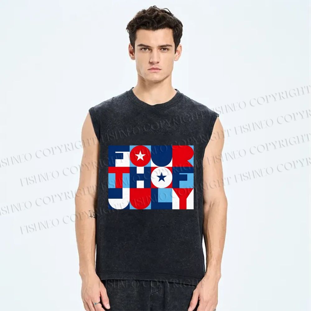 Unisex Independence Day Printed Washed Tank Top