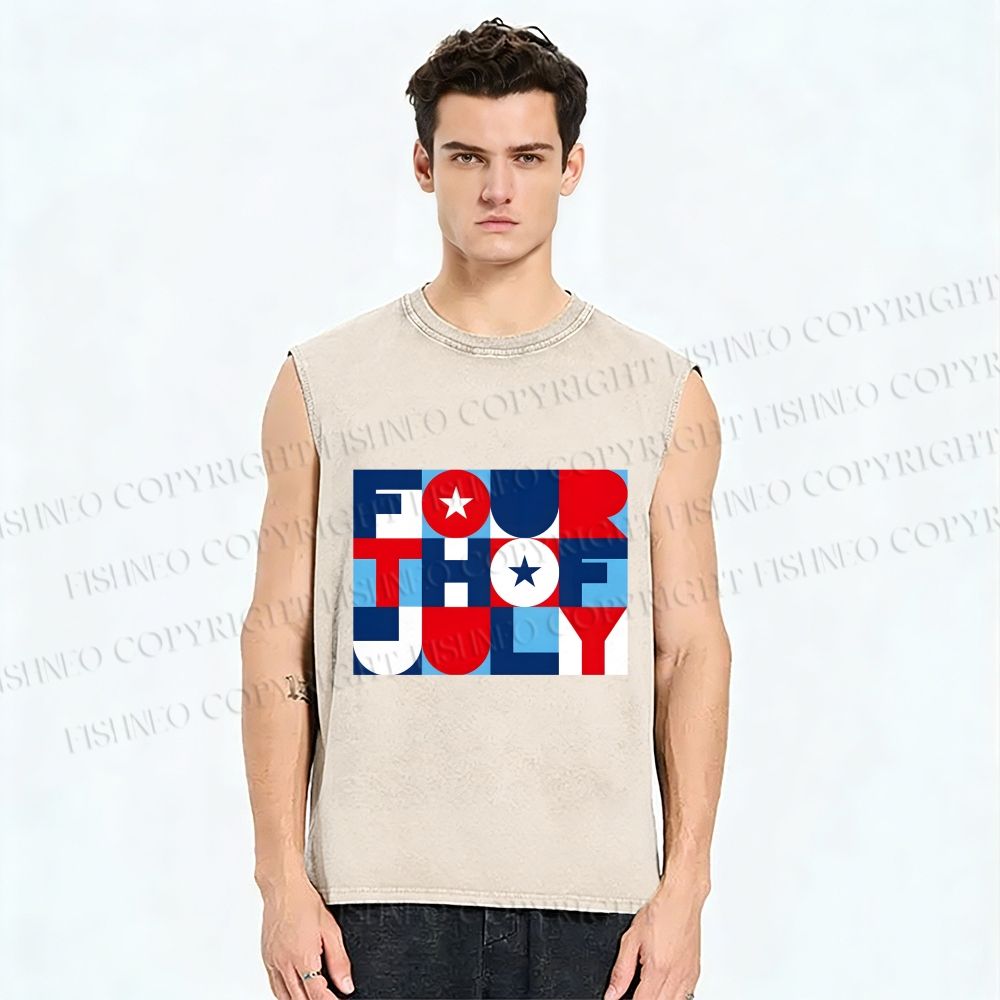Unisex Independence Day Printed Washed Tank Top