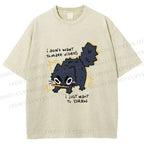 Unisex Angry Cat Dont Want to Make Videos Printed Washed Tee