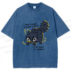 Unisex Angry Cat Dont Want to Make Videos Printed Washed Tee