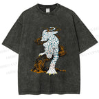 Unisex Panther With Blue Eyes Printed Washed Tee