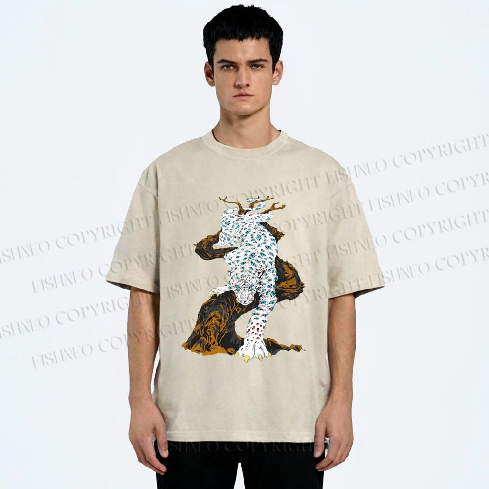 Unisex Panther With Blue Eyes Printed Washed Tee
