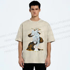 Unisex Panther With Blue Eyes Printed Washed Tee