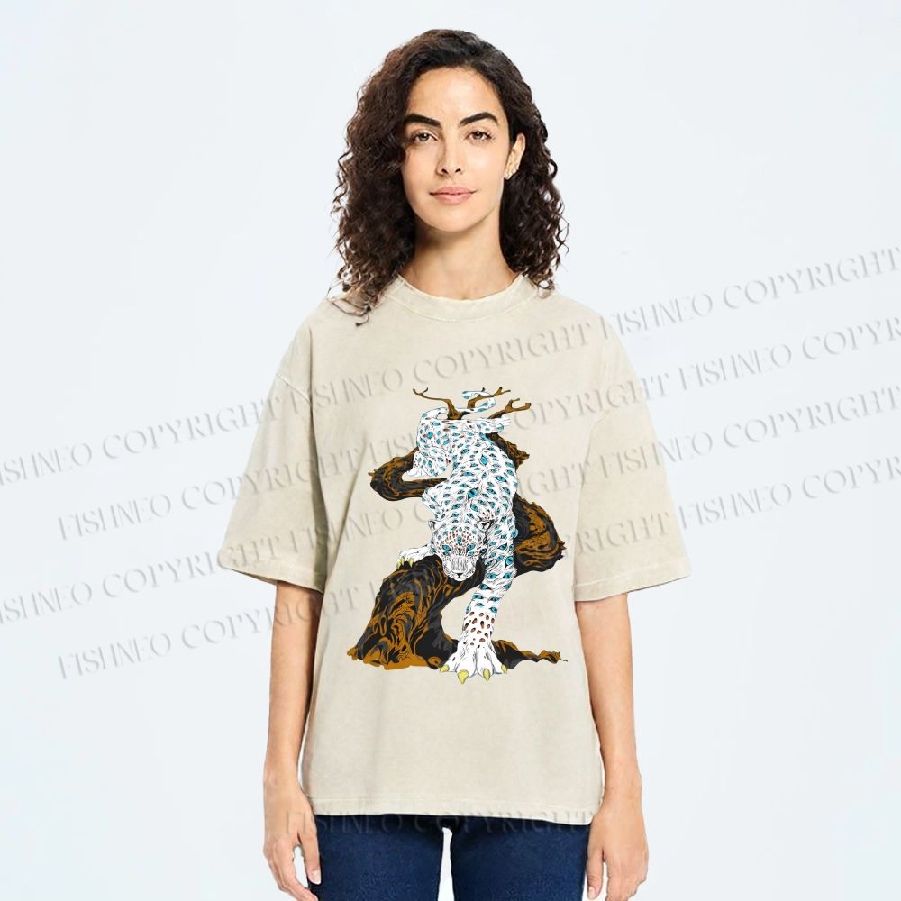Unisex Panther With Blue Eyes Printed Washed Tee