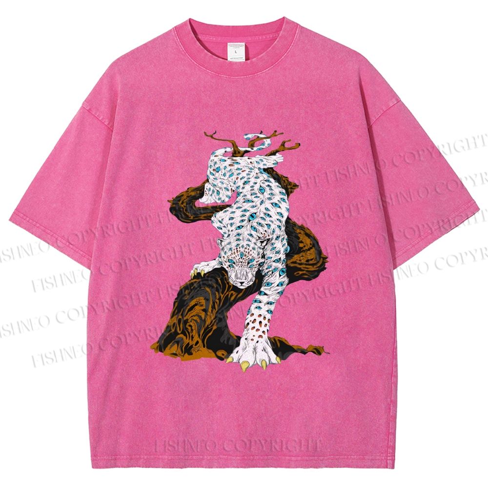Unisex Panther With Blue Eyes Printed Washed Tee