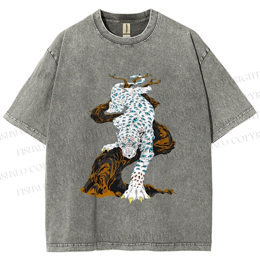 Unisex Panther With Blue Eyes Printed Washed Tee