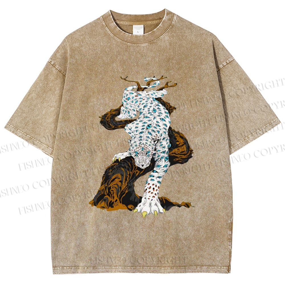 Unisex Panther With Blue Eyes Printed Washed Tee