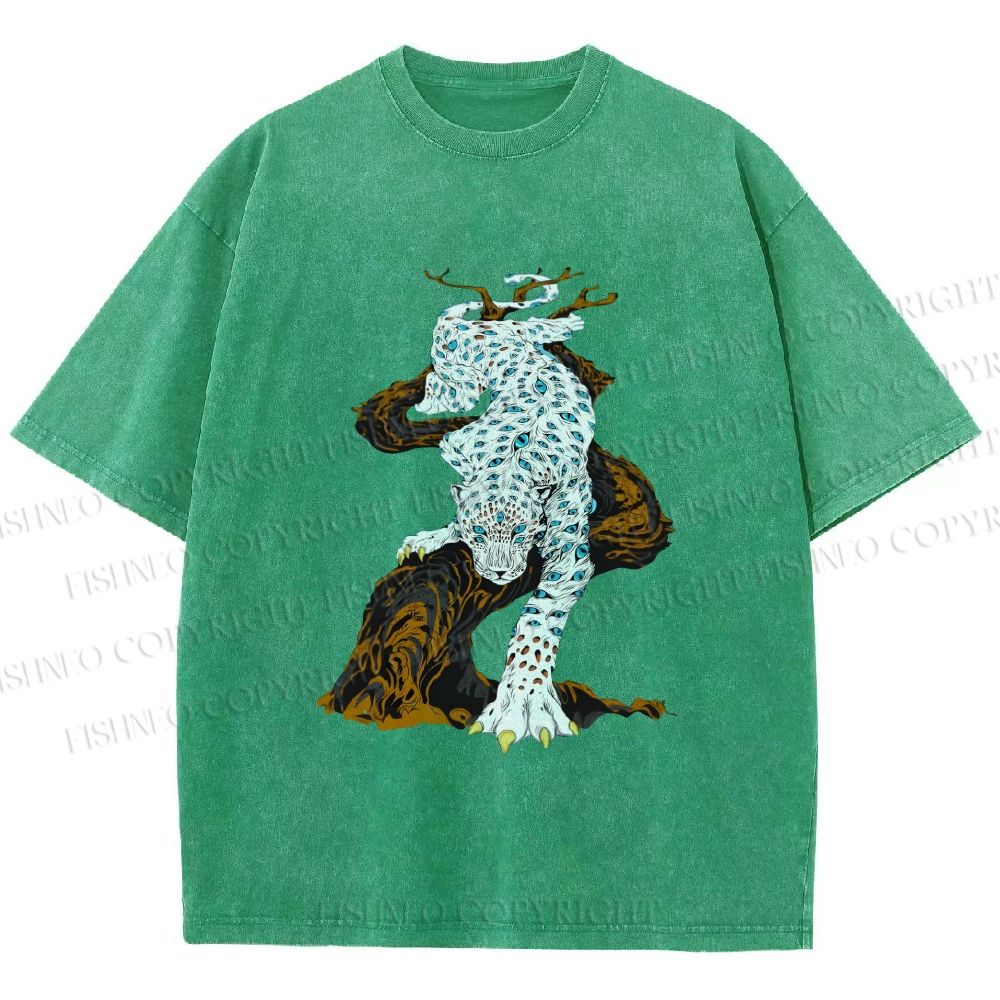 Unisex Panther With Blue Eyes Printed Washed Tee