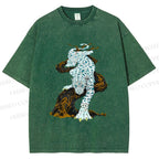 Unisex Panther With Blue Eyes Printed Washed Tee