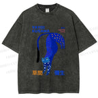 Unisex Yayoi Kusama Funny Blue Cat Printed Washed Tee