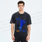 Unisex Yayoi Kusama Funny Blue Cat Printed Washed Tee