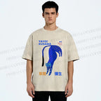 Unisex Yayoi Kusama Funny Blue Cat Printed Washed Tee