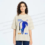 Unisex Yayoi Kusama Funny Blue Cat Printed Washed Tee