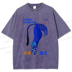 Unisex Yayoi Kusama Funny Blue Cat Printed Washed Tee