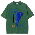 Unisex Yayoi Kusama Funny Blue Cat Printed Washed Tee