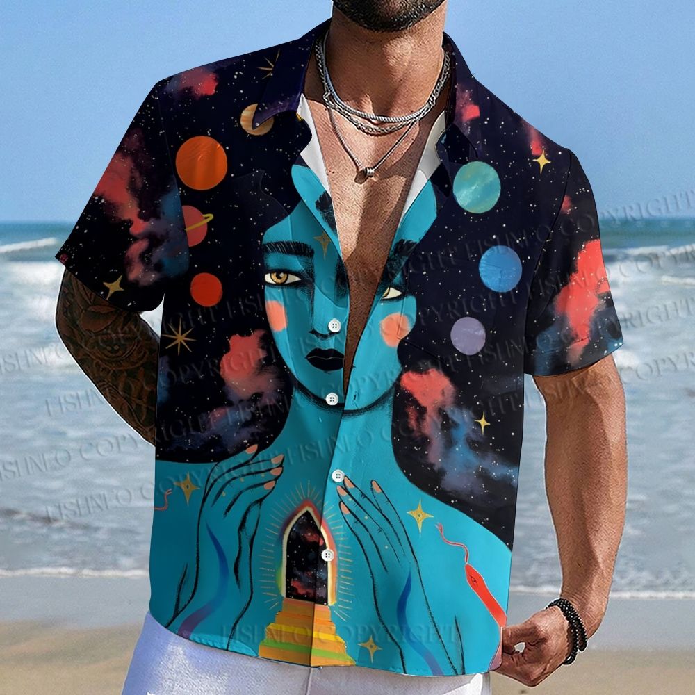 Blue Goddess Printed Hawaiian Shirt