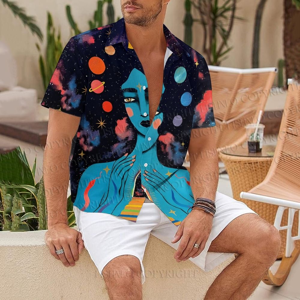 Blue Goddess Printed Hawaiian Shirt