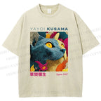 Unisex Yayoi Kusama Cat Printed Washed Tee