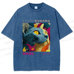 Unisex Yayoi Kusama Cat Printed Washed Tee
