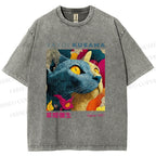 Unisex Yayoi Kusama Cat Printed Washed Tee