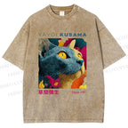 Unisex Yayoi Kusama Cat Printed Washed Tee