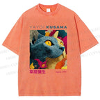 Unisex Yayoi Kusama Cat Printed Washed Tee
