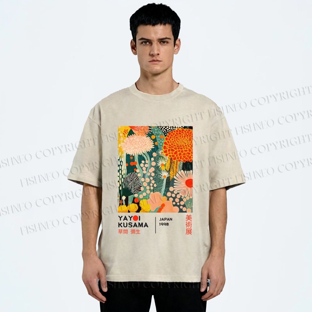 Unisex Yayoi Kusama Flower Printed Washed Tee