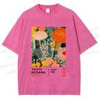 Unisex Yayoi Kusama Flower Printed Washed Tee